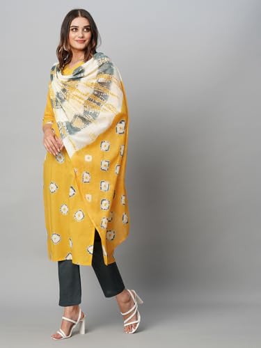 Image of GoSriKi Women's Cotton Blend Straight Printed Kurta with Pant & Dupatta