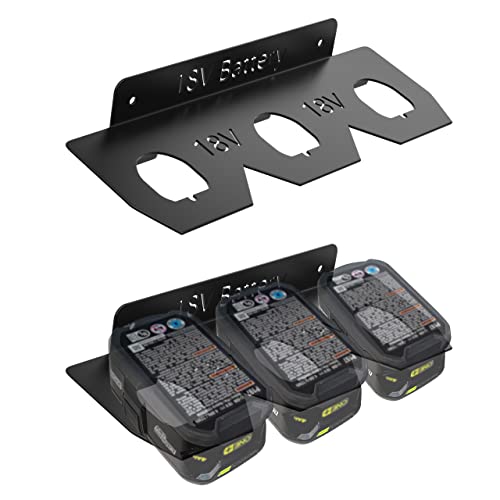 Herbert-fty Metal Battery Holder for Ryobi 18V Durable Battery Wall Mount Rack for 18V Battery Battery Storage with 3 Slots Battery Mount Organizer for 18V Black