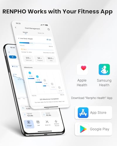RENPHO Personenwaage Digital mit APP 180 kg, Waage Personen mit Körperfett und Muskelmasse mit 13 Messwerten, Bluetooth Körperfettwaage für Baby und Schwangere, Schwarz