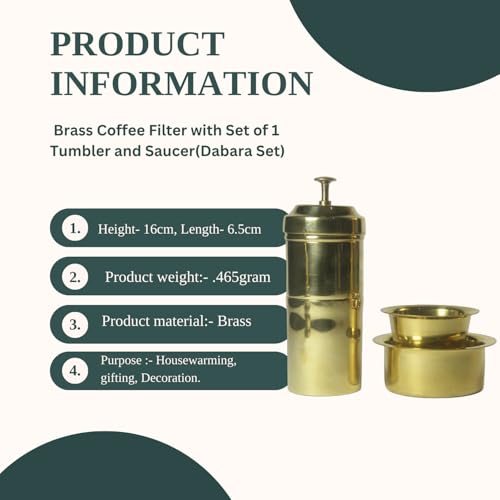 Image of Pure Brass South Indian Coffee Filter with 1 Dabara Set | Handcrafted Madras Drip Decoction Maker | Traditional Copper Finish Coffee Brewer for Home & Office