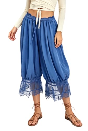 Image of UAURORAO Women Lace Trim Bloomer Pants Flowy Culottes Pantaloons Bloomers