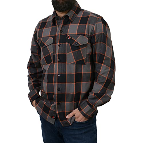 Milwaukee Leather MNG11648 Men's Grey with Brown and Orange Long Sleeve Cotton Flannel Shirt - 2X-Large4