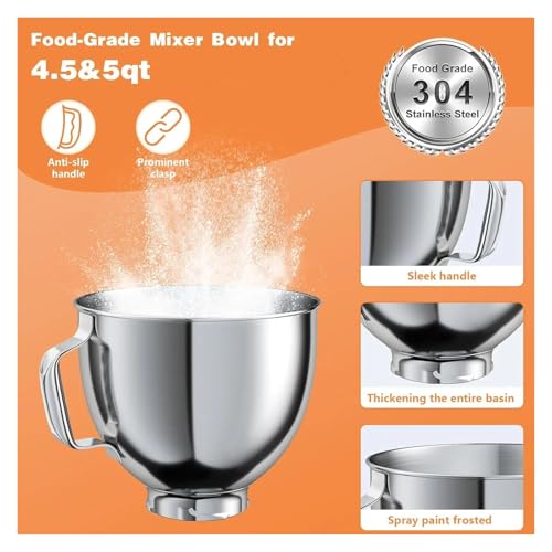 Bol mélangeur acier inoxydable 5QT pièce remplacement robot Kitchenaid tête inclinable 4,5-5L - 4
