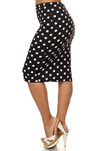 Plus Size Elastic Waist Band Slim Fit Polka Dot Pencil Midi Skirt Made In Usa Medium Polka Black 2Xl #TOP1
