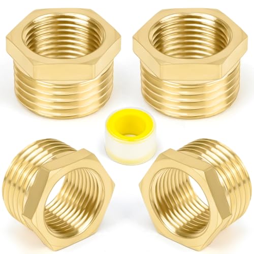 FLEXNOVA 4 Stück Reduzierung 1/2 auf 3/8 Messing Reduziernippel Reduzierstück Adapter 1/2 auf 3/8 Gewindefitting Adapter 3/8 auf 1/2 mit Gewindedichtband für Wasserleitungen AG Ø20mm x IG Ø16mm