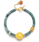 AMINKINA 14K Gold Jadeite Bracelet, Lunar New Year Lucky Gift, Amber Enamel Bell, Genuine A-grade