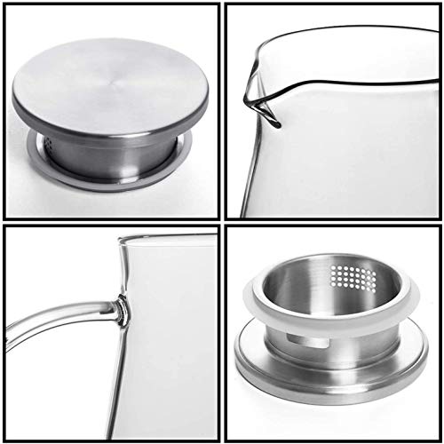 Image of 1.8 Litre Glass Jug for Water with Lid | Borosilicate Glass Jug for Kitchen Storage Hot and Cold Water, Juice, Tea, Milk, Coffee with Handle | Glass Jug with Airtight Stainless Steel Lid (1800 ml, Pack of 1)