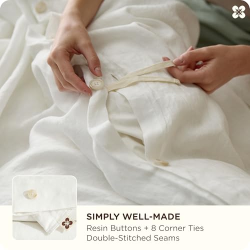 Image of Bedsure PureWoven European Flax Linen Duvet Cover Set, King, White