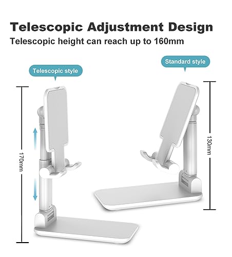Image of Florican Height & Angle Adjustable Mobile Holder Stand for All Mobiles Upto 6.7 inch | Super Sturdy, Metal Base, Anti-Slip, Scratch Resistant, Portable Mobile Holder (White)