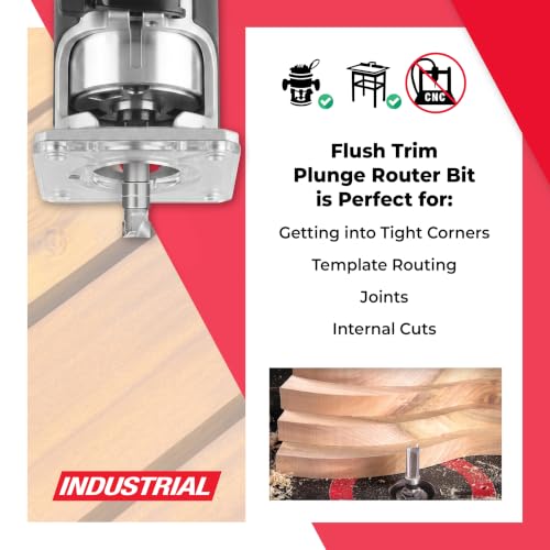 Image of Amana Tool 47221-SFlush Trim Plunge Template1 /4 D x 1 /8 CH x 1 /4 Inch SHKCarbide Tipped Router Bit with Mini 1 /4 D Upper BB