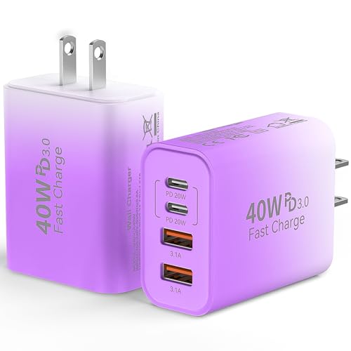 Image of USB C Wall Fast Charger Block, 40W 4-Port Type C Chargers Fast Charging Blocks PD Power Charger Adapter+QC 3.0 USB Multiport Charger Brick for Phone 17 /16 /15 /14 /13 /12 Pro Max, i-Pad, Galaxy S25-2Pack
