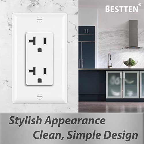[20 Pack] Bestten 20 Amp Decorator Receptacle, Electrical Wall Outlet, Non-Tamper-Resistant, Residential & Commercial Use, 20A/125V/2500W, Ul Listed, White #TOP3