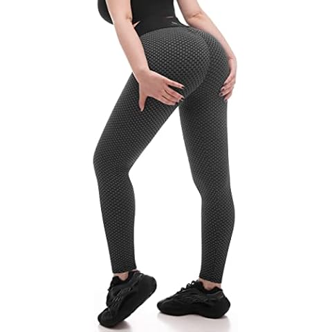 SINOPHANT TIK Tok Leggings - Women's High Waist Yoga Pants Anti Cellulite Tummy Control Scrunched Booty Honeycomb Leggings (XXL, 1 Black Gray) Cover