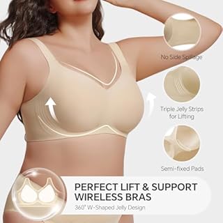 UIMERO 2026 Womens Wireless Bra Seamless Jelly Bras Full Coverage Push Up Supportive Comfortable No Underwire T-Shirt Bras Nude