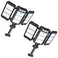 Solar Lights Outdoor, 7000 LM Super Bright Dual Motion Sensor Lights, Aluminum Arm 3 Heads Dusk to Dawn LED Outdoor Flood Lights, IP65 Waterproof Solar Security Light with 3 Modes Yard Street-2 Pcs