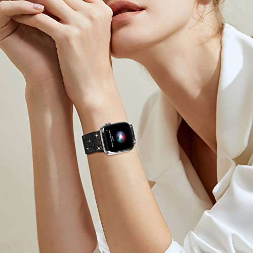 ENJINER Dehnbare Nylon-Solo-Armbänder, kompatibel mit Apple Watch, 38 mm, 40 mm, 41 mm, 42 mm, 44 mm, 45 mm, 49 mm, ohne Schnallen Armband, Schienbein. ing glitter black 38/40/41mm xs by ENJINER - Used condition - Image 6