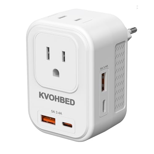 Voltage Converter US to Europe Travel:Worldwide 220V to 110V Voltage Converter with 2 USB A and 2 USB C, PD Fast Charge Adapter Plug Power Converter for France Italy Spain etc(White)