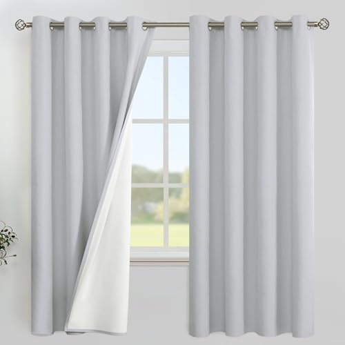 Image of YoungsTex Light Grey Linen 100% Blackout Curtains 68 Inch Length for Bedroom, Full Room Darkening Thermal Insulated Drapes with Grommet for Living Room, 2 Panels, 52 X 68 Inch