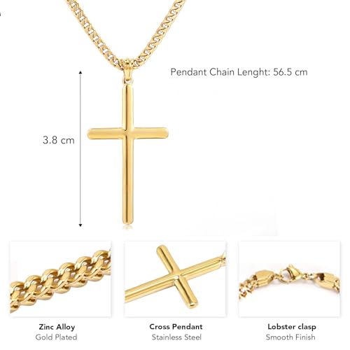 Image of Peora Fancy Cross Pendant with Cuban Chain Fashion Jewellery Gift for Men & Women