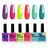 COLORTIFIC Summer Nail Polish 6 Colors 15ML Neon Red Green Nail Polish Set Air Quick Dry Manicure Nail Art DIY Home Gifts for Women Girls Rainbow Nails