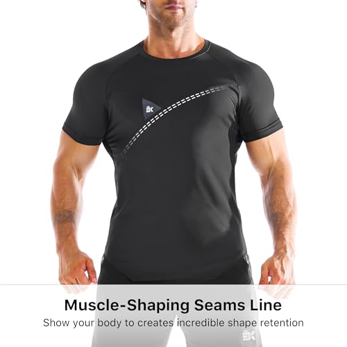 BROKIG 3 Pack Men's Irregular Muscle Gym Shirts Quick Dry Sun Protection Workout Athletic T Shirt Short Sleeve4