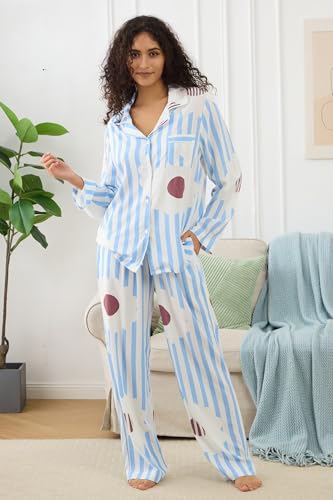 Image of YiNi LuLu Womens Pajamas Set 2 Piece Long Sleeve Sleepwear Button Down Pjs Lounge Set Nightwear with Pockets