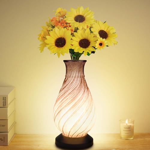 SuJolly Multi-Functional Glass Vase Table Lamp, Murano Vintage Hand Blown Glass, Swirl Night Lamp with 2,700K Warm Light for Living Room, Bedroom or Office, Vase for Home Decor