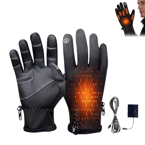 Gants Chauffants Femme Homme,Gants Chauffants Rechargeables Velo,Rechargeable Gants Chauffant USB avec écran Tactile, Imperméables Et Antidérapants, 3 Températures Réglables,Gants Hiver pour Moto