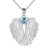 Feizikaw Gargantilla de Plata Collar de alas ángel, collar con colgante alas ángel, con piedra natal, joyería navideña para mujer, regalo (White, 2. 5cm)