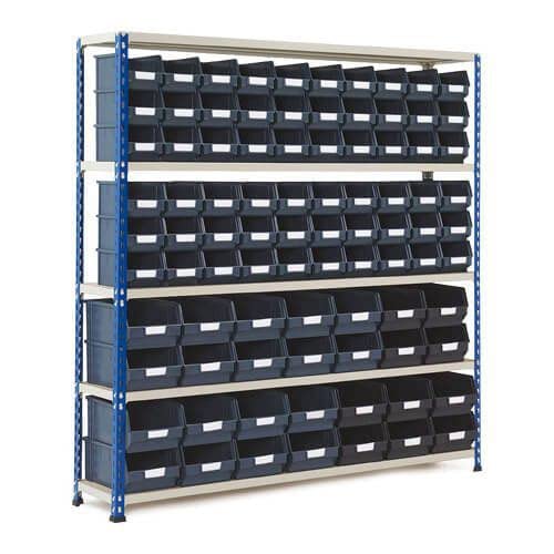 Horison Industries 5 Tier Garage Shelving Units 1600x1525x305mm, Light Duty Metal Shelving Unit for Storage with 88 Bins, Garage Storage Shelves for Shed & Van, Metal Shelf Unit, Shed Racking