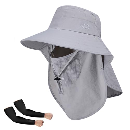 Image of Rosoz Sun Hat for Men Women with Neck Flap,Wide Brim UPF50+ Fishing Hat with Detachable Face Cover Outdoor Sun Protection Hat