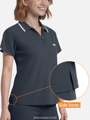 Image of Scrub Tops for Women, Medical Short Length Zip-Front Polo Scrub Top