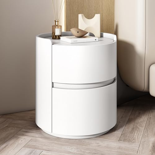 Mesita de noche blanca de madera maciza con cajones para el dormitorio minimalista moderno