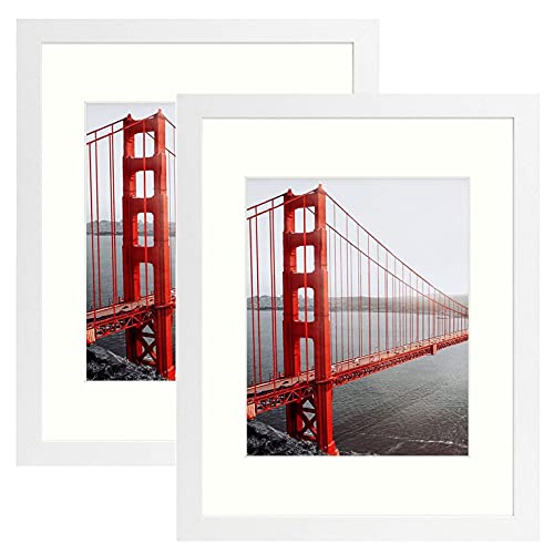 Frametory, 11x14 Picture Frame - Made to Display Pictures 8x10 with Mat or 11x14 Without Mat - Wide Molding - Pre-Installed Wall Mounting Hardware (White, 2 Pack)