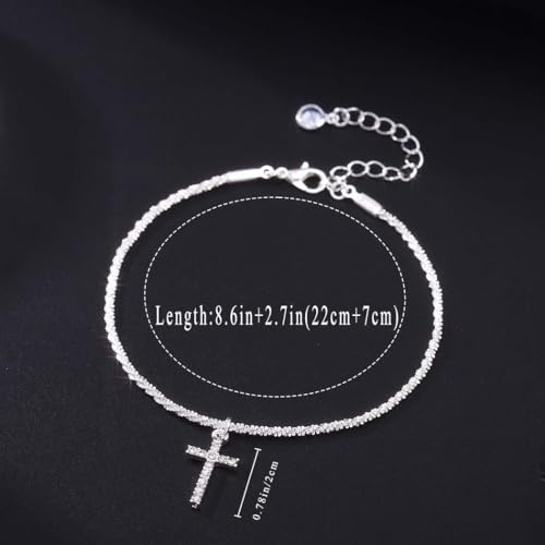 Image of Yalice 925 Sterling Silver Ankle Bracelets for Women Dainty 14K Gold Plated Anklets Set Shiny Waterproof Ankle Chain Cross Beach Foot Jewelry Gifts