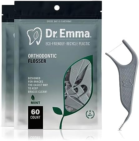 Dr. Emma Orthodontic Flossers for Braces, Ortho Dental Floss Picks, Mint Flavor 60 Count/Bag (Gray, 2pack)
