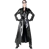 FASZFSAF Unisex Lack Mantel Matrix Kostüm Damen Herren PVC Leder Trenchcoat Jacke Stehkragen mit Reißverschluss Sexy Kleid Wetlook Body Clubwear,Schwarz,XXL