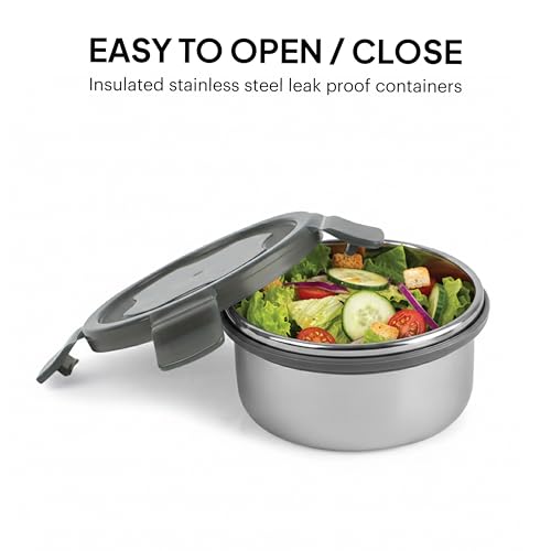 Image of CELLO Complete Meal Lunch Box Set with Jacket For Office Use Black | 3 x 300ml Steel Container, 1 x 130ml Pickle Container, 500ml Water Bottle With Spoon & Fork | Airtight Tiffin Box Set For Daily Use