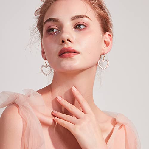 Pearl Heart Earrings Dangle For Women Girls Valentines Mother’s Day Christmas Drop Earrings Gold Gift Box Set Fashion Statement Jewelry #TOP5