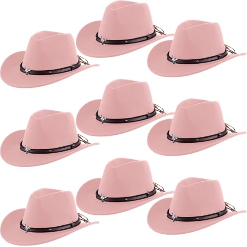 Image of Toulite 9 Pcs Western Cowboy Hats Faux Felt with Strap Bulk | 9 Color Fur Faux Felt Travel Cap for Men Women, Cowgirl Party Halloween Cosplay Costume Western Theme Events