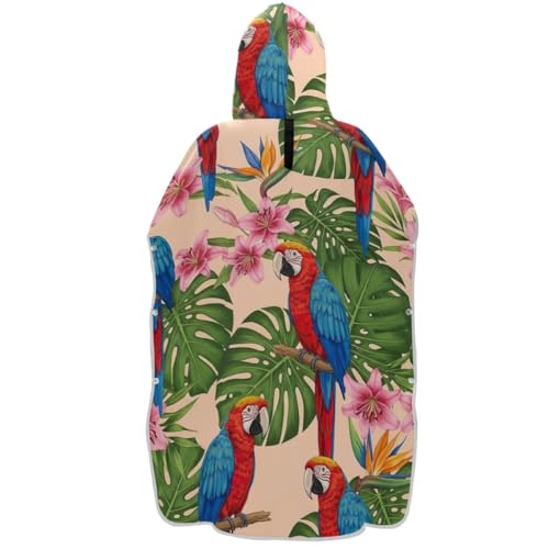 Peignoir de bain à capuche coloré motif perroquets tropicaux bleu et rouge pour le surf - 3