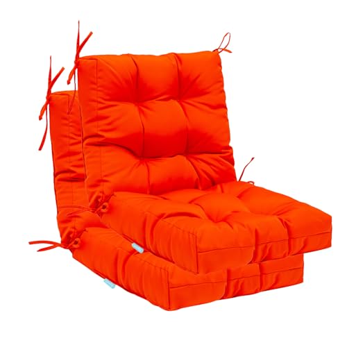 Image of QILLOWAY Outdoor Chair Cushion for Patio Furniture, Waterproof Patio Cushions Set of 2 with Ties, Fade Resistant Replacement Pads for Outdoor Rocking Chairs,Orange