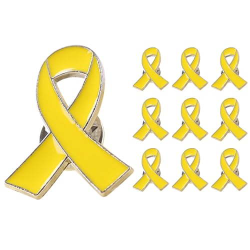 10 alfileres de cinta amarilla, alfileres de concienciación sobre el cáncer infantil, alfileres de cinta amarilla para concienciación y concienciación, alfileres de solapa para mujeres y hombres