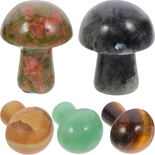 Healifty Mushroom Shape Stone Decor 5pcs Decorative Stone Ornaments for Garden Random Color