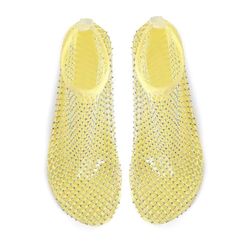 Image of Mesh Ballet Flats Round Toe Shiny Gem Mesh Flats Rhinestone Short Boots Sexy Sandals Cutout Sparkly Comfortable Beach Casual Dress Flats for Women