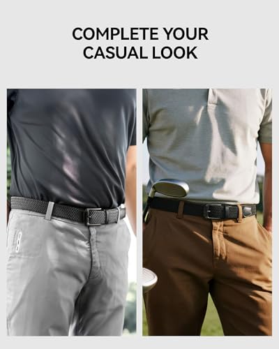Image of CHAOREN Stretch Belt Men 2 Pack - 1 3 /8 inch Braided Golf Belts For Men - Casual Elastic For Pants and Jeans