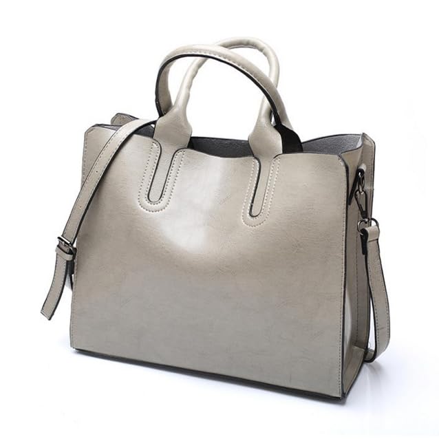 Bolsa De Couro PU Feminino Bolsa De Mão Resistente Com Alça (Cinza)