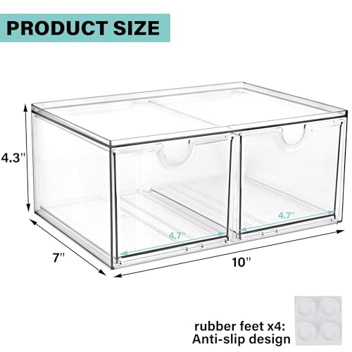 Image of Prsildan Stackable Clear Makeup Organizer Acrylic Storage Drawers with 2 Drawers for Vanity Bathroom Office Desk Modular Drawer System for Cosmetics Jewelry Toiletries Home Organization