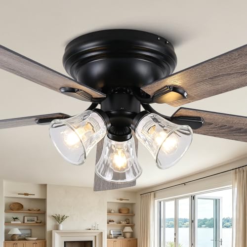 Image of 60 Inch Flush Mount Farmhouse Ceiling Fans with Lights and Remote