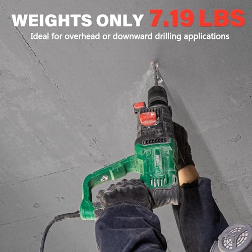 Image of 1 inch SDS-Plus Lightweight Concrete Rotary Hammer Drill w / 1 /2 inch Adapter | 9 Amp Corded Electric 7.2 Lbs 4 Functions & Reverse Variable Speed Safety Clutch Rotomartillo w / 3 Drill Bits 2 Chisels Case
